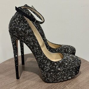 Authentic Jimmy Choo Suede Platform Crystal Pumps